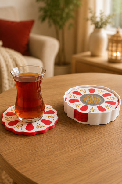 MYCRAFT3D Geleneksel Türk Çay Tabağı Motifli 4’lü Bardak Altlığı Seti – Stand...