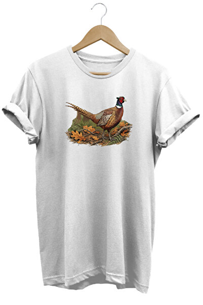 WİDİ Peacock Printed Crew Neck Cotton Outdoor and Camping T-Shirt
