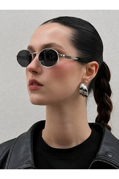 PİYESBOUTİQUE Unisex Women Oval Round Gold Black Metal Retro Uv400 Stylish Cl...