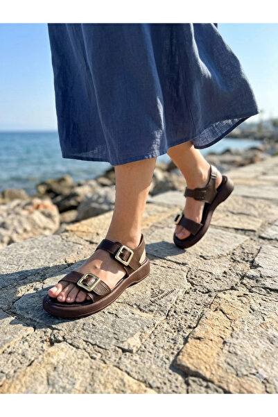 geeta Summer Two-Buckle Comfortable Sole Women's Sandals Dark Brown