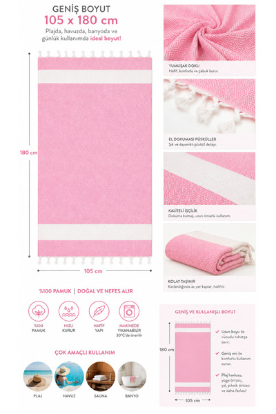 YUYİ 105*180 Large Size Cotton Peshtemal Beach Towel