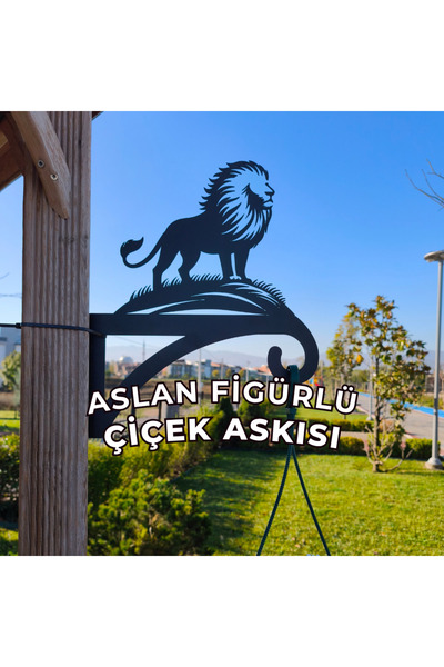 Metalciklerim Metal Saksı Askılığı - Aslan Figürlü Duvar Tipi Dekoratif Çiçek...