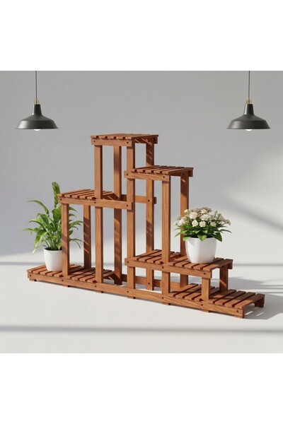 Ev dekka Doğal Köknar Ahşap Çok Katlı Çiçeklik Standı Saksılık 120x150x25 cm