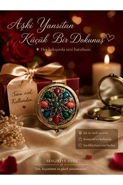 seymen bıçakçılık Sevgiliye Özel Taşlı Kompakt Cep Aynası – Şık ve Anlamlı He...