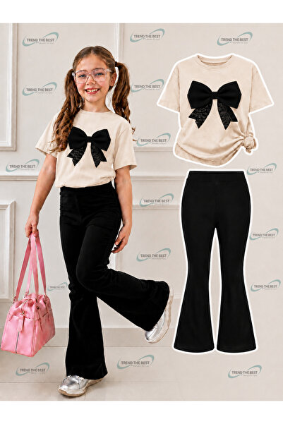 TREND THE BEST Trendin En İyisi Set de vară negru cu pantaloni evazați și tri...
