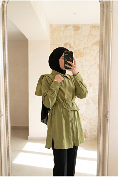 Kirazca Butik Women's Shoulder Wrap Shawl-Look Lace-Up Tunic