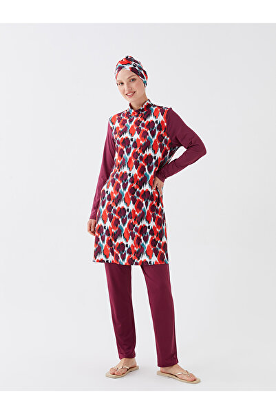 LC Waikiki Brown High-Necked Patterned Women's Hijab Swimsuit Set from Güli̇s...