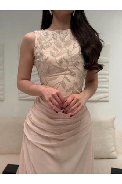 BASMA FASHION Beige Evening Dress / Luxury Dress