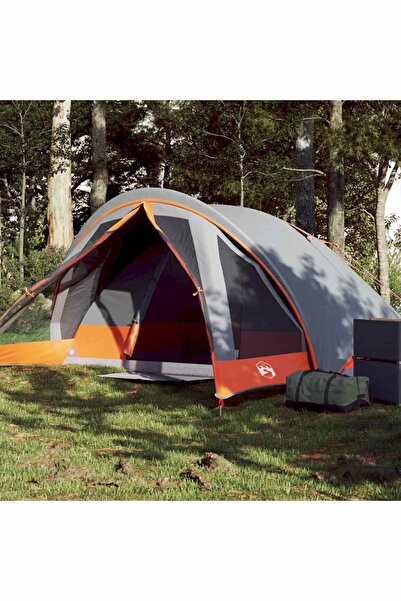 vidaxl Cabina cort de camping 4 persoane gri si portocaliu impermeabil