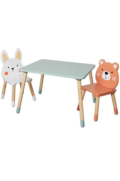 GINGER HOME Set masuta si 2 scaunele cu spatar pentru copii Bear and Bunny di...