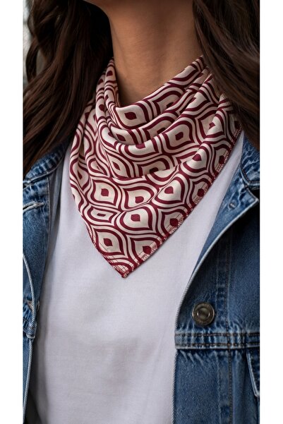 Store Geometric Patterned Plum Satin Bandana Scarf