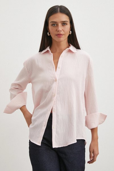 Never more Striped Patterned Shirt Pink