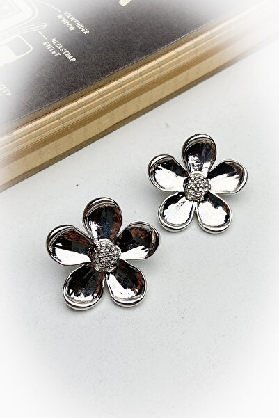 roshel Silver Renk Çiçek Form Küpe