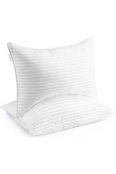 COTTON HOME ® Premium Supersoft Stripe Pillow Standard 50x75cm Fluffy White, Back/Side Sleeper, Hotel Quality, Pack of 2