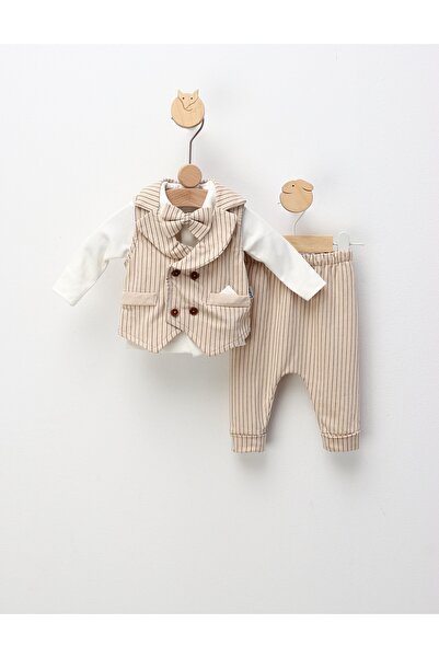 MiniKids Costumas elegant Robert, cu papion, crem