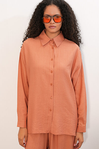 Bigdart Women's Textured Shirt and Trousers Two-Piece Set 6710 - Salmon