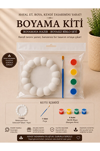 matheon Baloncuk Form Bardak Altlığı Boyama Kiti – 4 Renk Boya ve Fırçalı DIY...