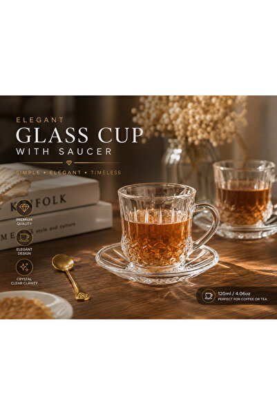 Elegant ☕✨ طقم فناجين شاي زجاجية فاخرة – 6 فناجين + 6 صحون | أناقة الضيافة بل...