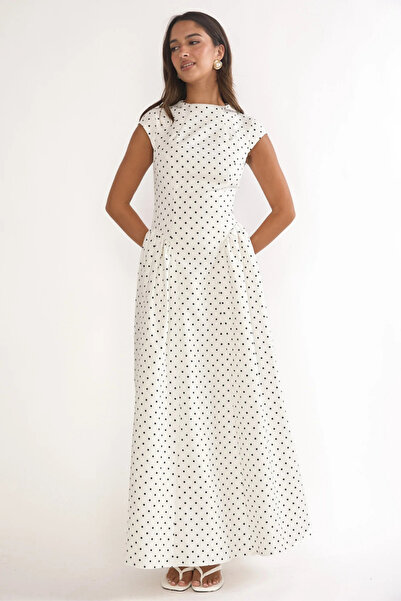 Stile Bella Rochie maxi cu buline, cu guler înalt și pliuri laterale, pentru ...