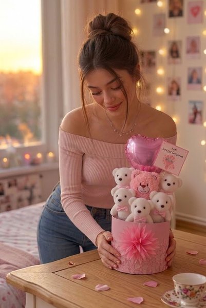 Solemia Kişiye Özel Notlu Peluş Ayıcık Buketi Kıza Sevgiliye Hediye Pembe Kalpli Balonlu Doğum Günü Hediyesi