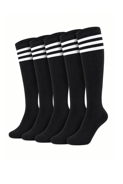 Hepsine Rakip 5 Pairs Women's Striped Knee High Socks Sports School Casual Co...