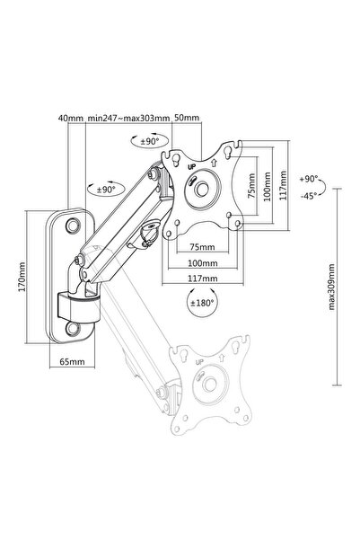 Maclean Suport de perete pentru monitor 17-27'' 7kg max cu arc pe gaz MC-458