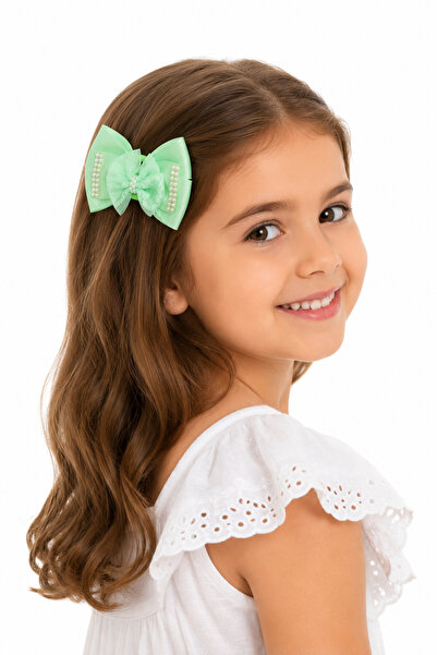 MakeWell Girl's Pink Bow Hair Clip with Pearl Detail Automatic Hair Clip