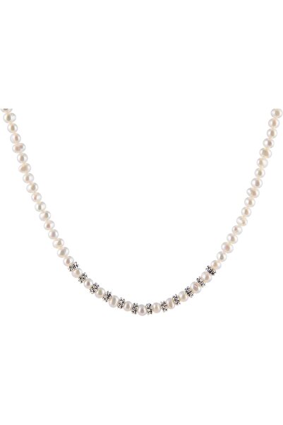 MINZA Pearl Women's Necklace, 925 Sterling Silver, Beaded Pendant Necklace, w...