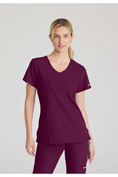 unkown Blouse - Skechers Reliance Burgundy Scrub - 3 Functional Pockets & Ide...