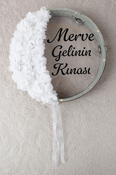 Mortex Beyaz LED'Lİ Şeffaf 32 cm Hilal Desenli 3 Fonksiyon Gelin Tefi 3D Çiçe...