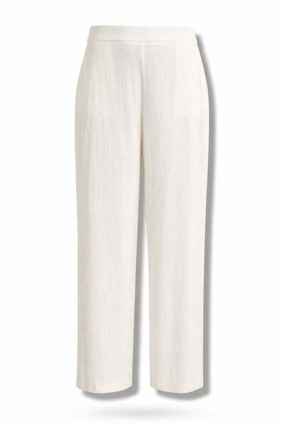 5in1Canpolat Ecru Striped Draped Trousers 031677