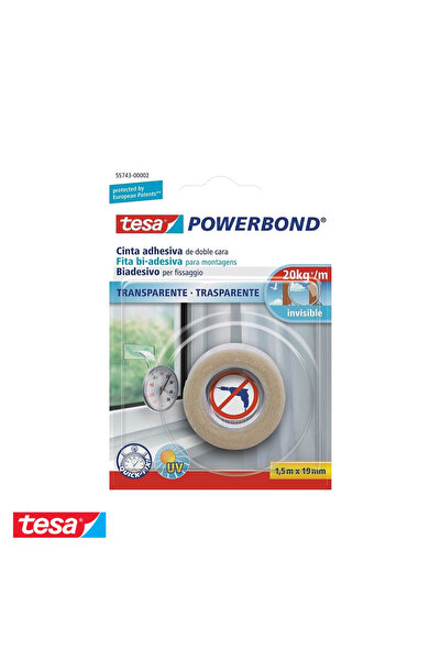 Tesa Bandă adezivă dublă transparentă Powerbond, 19mm x 1.5m, fixare permanen...