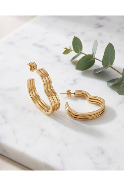 Portakal Esintisi Valentina Triple Look Heart Shaped Steel Earrings