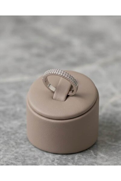 Portakal Esintisi Bellina Inlaid Zircon Stone Thin Half Moon Adjustable Ring