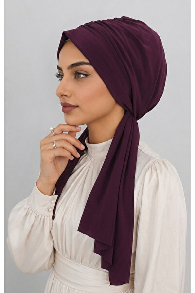 AHRAR tesettür Design Dubai Hijab Ready-To-Wear Bone Shawl Plum Color