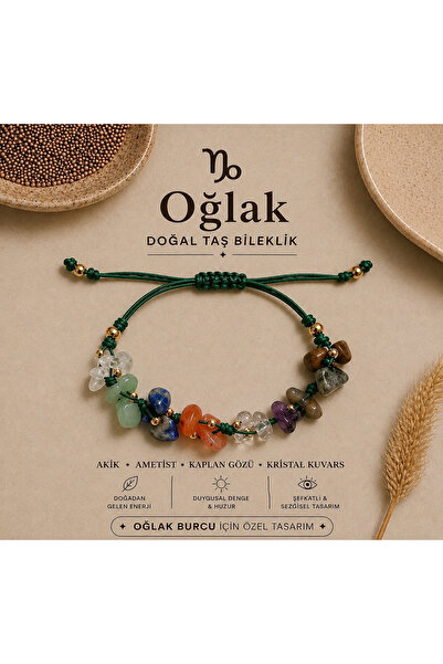 Femenino Capricorn Zodiac Sign Real Natural Stone Green Rope Braided Bracelet...