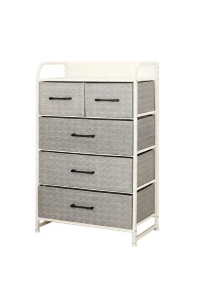 Romprofix Comoda 5 Sertare Textile / 58x29x99cm - Gri/alb