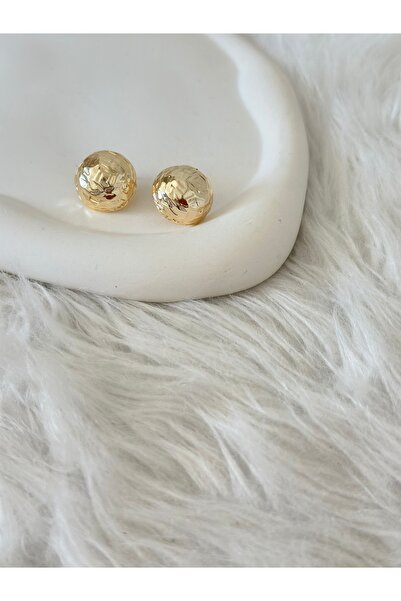 Yuvarlak Form Dokulu Gold Küpe