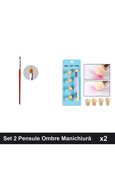 NAİLS Set 2 Pensule Manichiură Ombre, Baby Boomer cu Burete + Rezerve + Pensu...