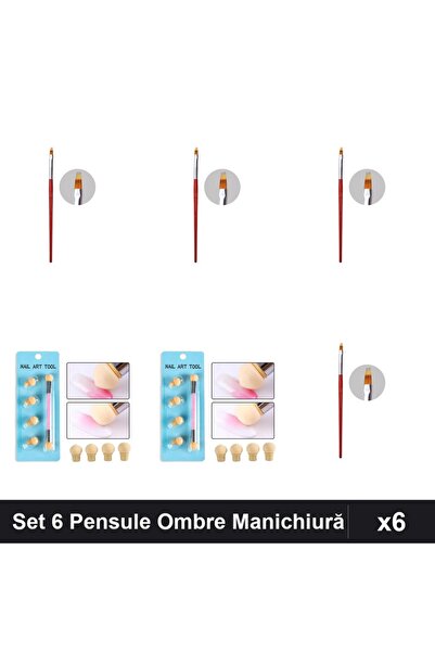 NAİLS Set 6 Pensule Manichiură Baby Boomer Ombre Gel, Burete + Rezerve, Oranj...
