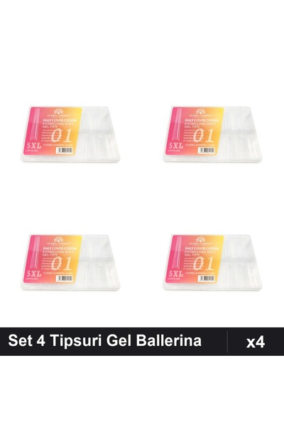 global fashion Set 4 Tipsuri Gel 120buc, 12 Mărimi, Ballerina 5XL Extra-Lung,...