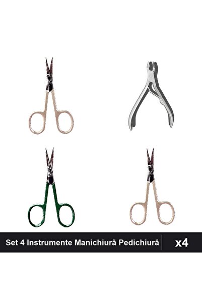 One Group Set 4 Instrumente Manichiură Pedichiură, Forfecuțe Cuticule și Cleș...