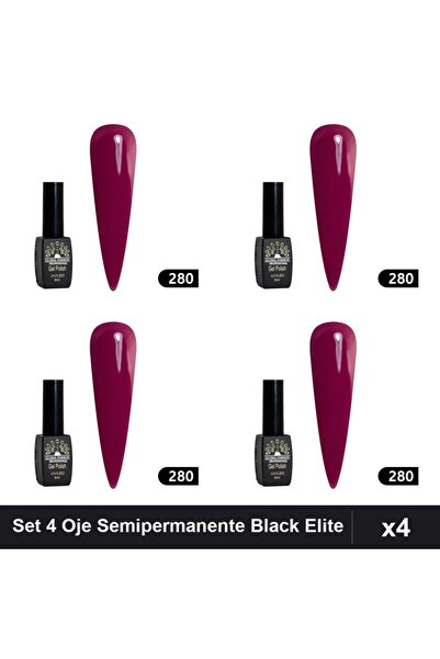 global fashion Set 4 Oje Semipermanente Black Elite 8ml, Manichiura UV/LED,