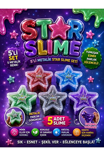 Lina Toys Star Slime Metalik 5’li Set – Parlak Şeffaf Yumuşak Esnek Slime Oyu...
