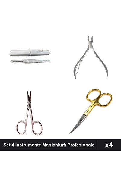 One Group Set 4 Instrumente Manichiură Profesionale, Pense Clești Forfecuțe U...
