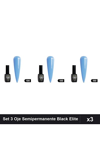 global fashion Set 3 Oje Semipermanente Black Elite 8ml, Manichiura UV/LED,