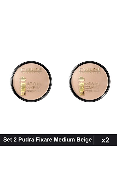 Eveline Set of 2 Compact Powder Cosmetics Medium Beige 14g, Anti-Shine Contou...