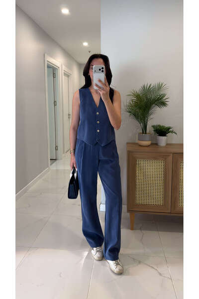 BİRCANÇİL Md Jinna Indigo Tensel Vest Pants Set