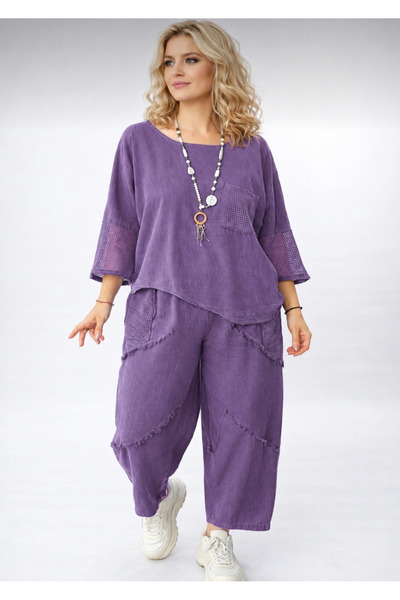 MENSAR OTANTİK Mesh Linen Blouse and Pants Set