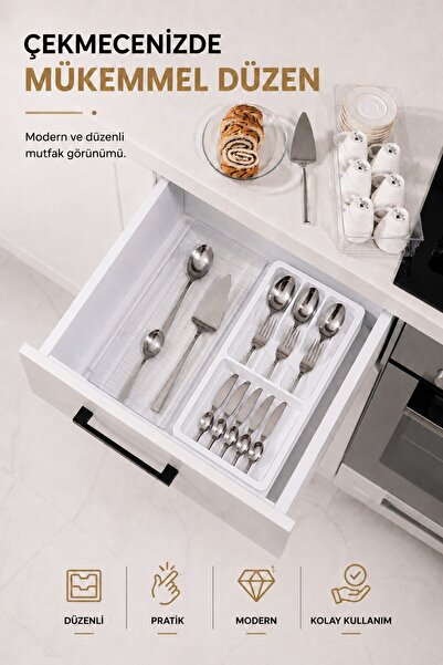 Fevito Drawer Spoon Holder Organizer with Compartments Kitchen Organizer Whit...
